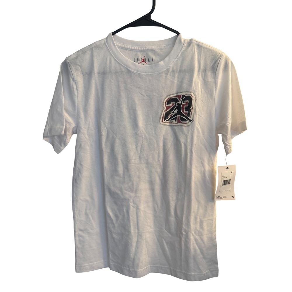 Jordan T-Shirt Boys L White 23 Jersey Graphic Tee Short Sleeve Athletic‎ NWT